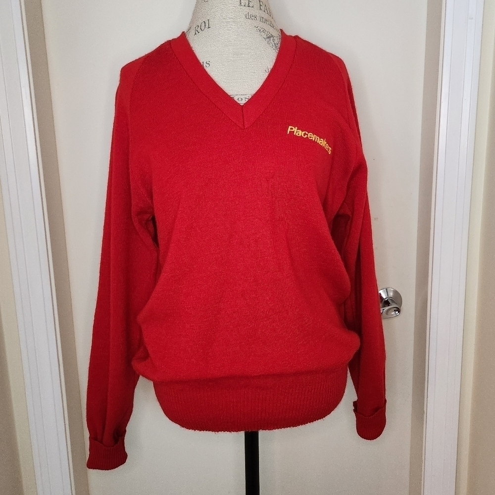 80s Red Wool Knit Pullover Sweater